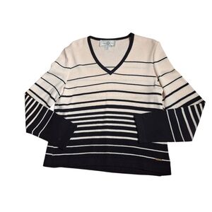 VINTAGE ST. JOHN Sport Sweater Knit Top Ivory & Black Stripes Small Quiet Luxury